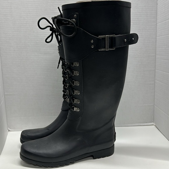 Ugg Madelyn Rain Boots 16" Tall Lace Up Military Waterproof Boot Black Size 8 - Picture 5 of 11
